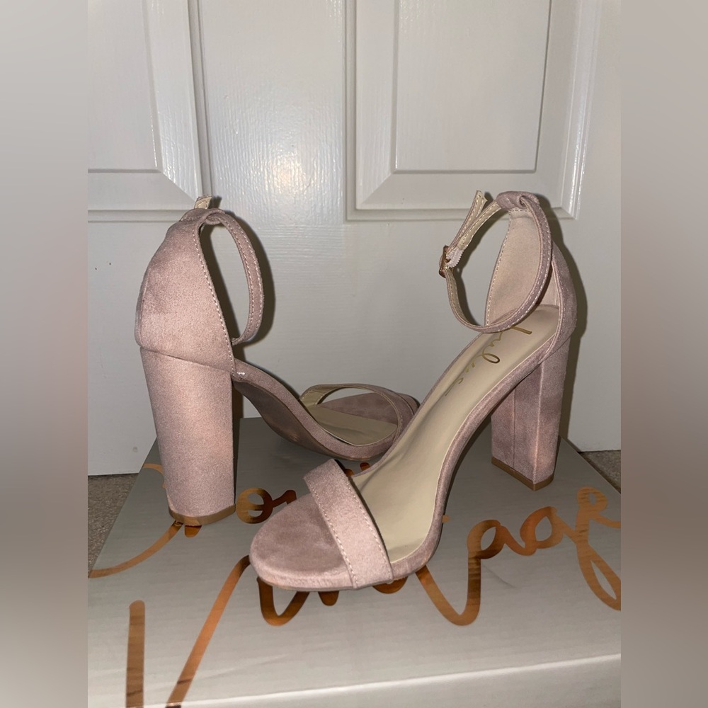 Lulus - Taylor Blush Suede Ankle Strap Heels